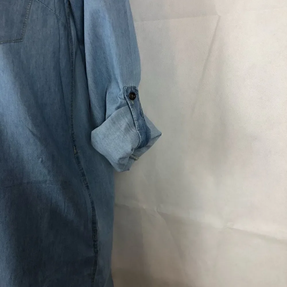 Timing Button Up Denim Collared Top Rollup… - Picture 5 of 8